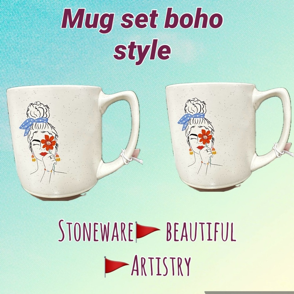 Boho Style Stoneware Mug Set “Touch of Faith “